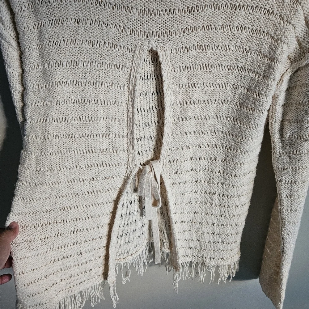 Pam & Gela Cream Fringe Open Back Sweater NWT